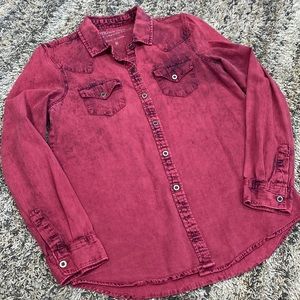 Bullhead black pink Acid wash western style button front cotton shirt size small